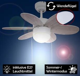 Cichy wentylator sufitowy E27 lampa wentylatorowa do salonu sosna biała 76 cm - Wentylatory sufitowe - miniaturka - grafika 1