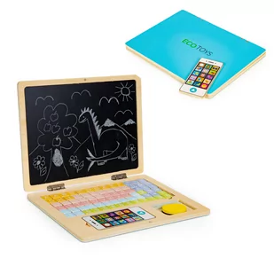 Drewniany laptop edukacyjny tablica magnetyczna Ecotoys - Tablice dla dzieci - miniaturka - grafika 1