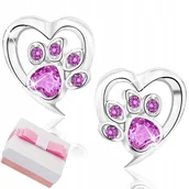 Biżuteria dla dzieci - SREBRNE KOLCZYKI DLA DZIEWCZYNKI ŁAPKI, KOLCZYKI SZTYFTY WKRĘTKI RÓŻOWE - miniaturka - grafika 1