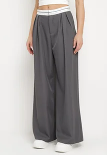 Szare Wiskozowe Spodnie Palazzo z Wysokim Stanem Zapinane na Zamek Błyskawiczny Fomilia - Spodnie damskie - miniaturka - grafika 1