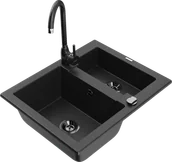 Zlewozmywaki z baterią - Mexen Carlos zlewozmywak granitowy 1,5-komorowy z baterią kuchenną Telma, czarny/srebrny metalik - 6518-73-670200-70-B - miniaturka - grafika 1