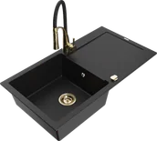 Zlewozmywaki z baterią - Mexen Leo zlewozmywak granitowy 1-komorowy z ociekaczem i baterią kuchenną Aster, czarny - 6501-77-73450-57-G - miniaturka - grafika 1