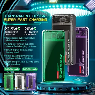 WEKOME WP-351 Vanguard Series - Power bank 20000 mAh PD 20W + QC 22.5W (Fioletowy / Przezroczysty) - Powerbanki - miniaturka - grafika 2