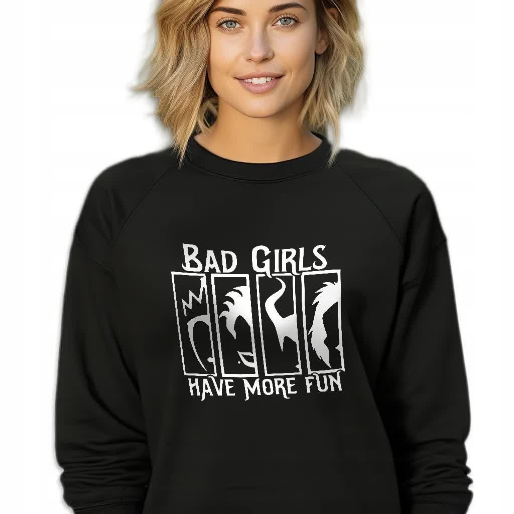 CZARNA BLUZA DAMSKA Dresowa BAD GIRLS HAVE MORE FUN ZABAWNE GRAFIKI Rozm XL