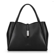 Torebki damskie - Damski kuferek skórzany z wyjmowaną saszetką czarno - srebrny - miniaturka - grafika 1