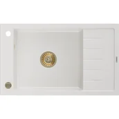 Zlewozmywaki - Mexen Elias zlewozmywak granitowy 1-komorowy z ociekaczem 795 x 480 mm, biały, syfon złoty - miniaturka - grafika 1
