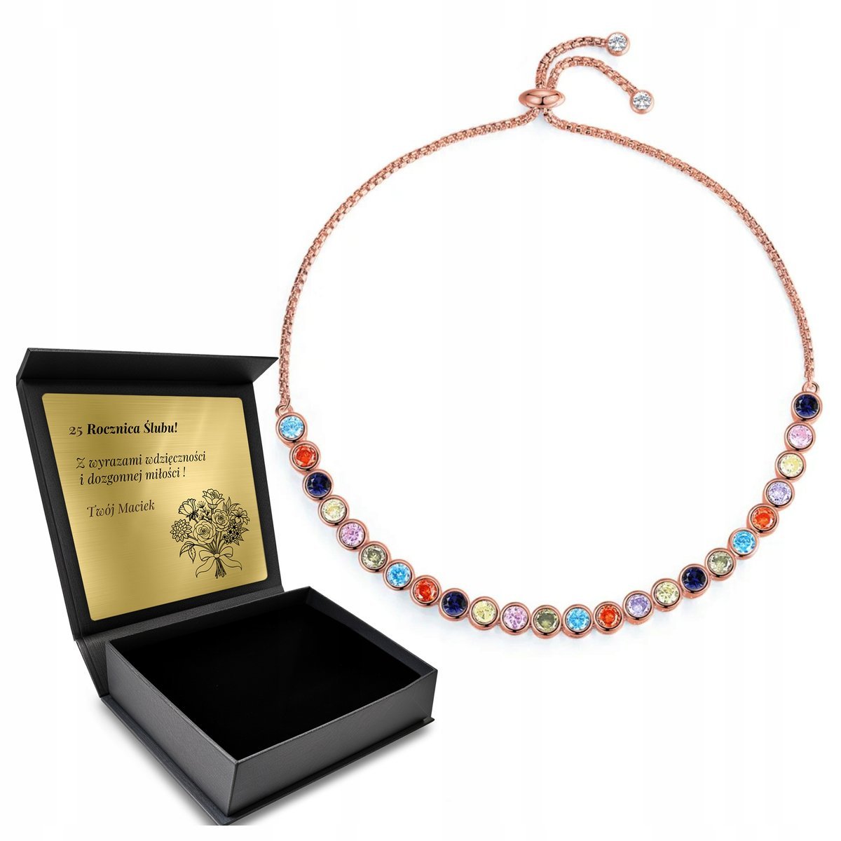 Bransoletka Pozłacana Srebrna Kolorowe Cyrkonie Turecka Z Grawerem