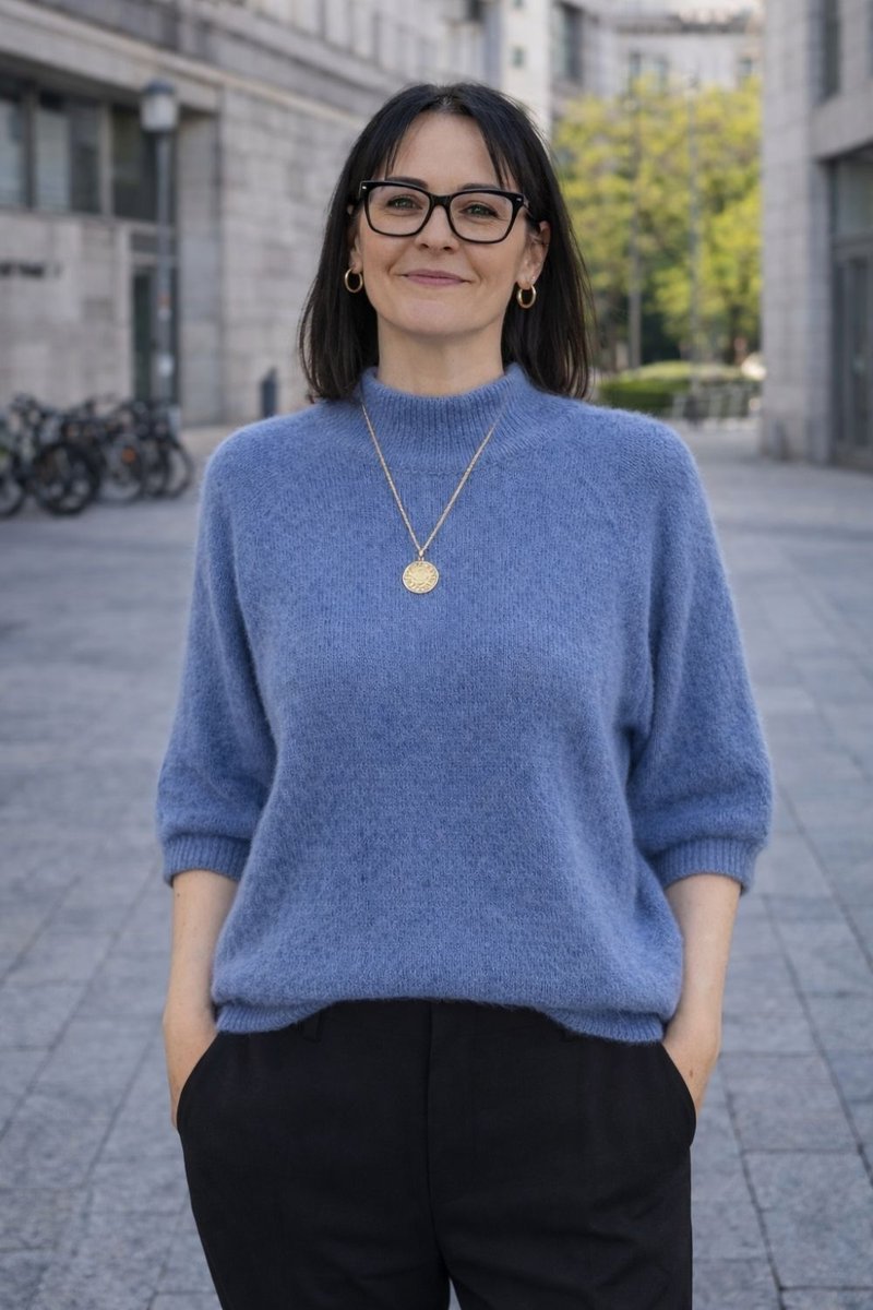 Sweter damski niebieski z półgolfem miękki ciepły Made in Italy Uni