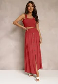 Komplety damskie - Czerwony 2-częściowy Bawełniany Komplet z Długą Spódnicą i Elastycznym Topem Diomastis - miniaturka - grafika 1