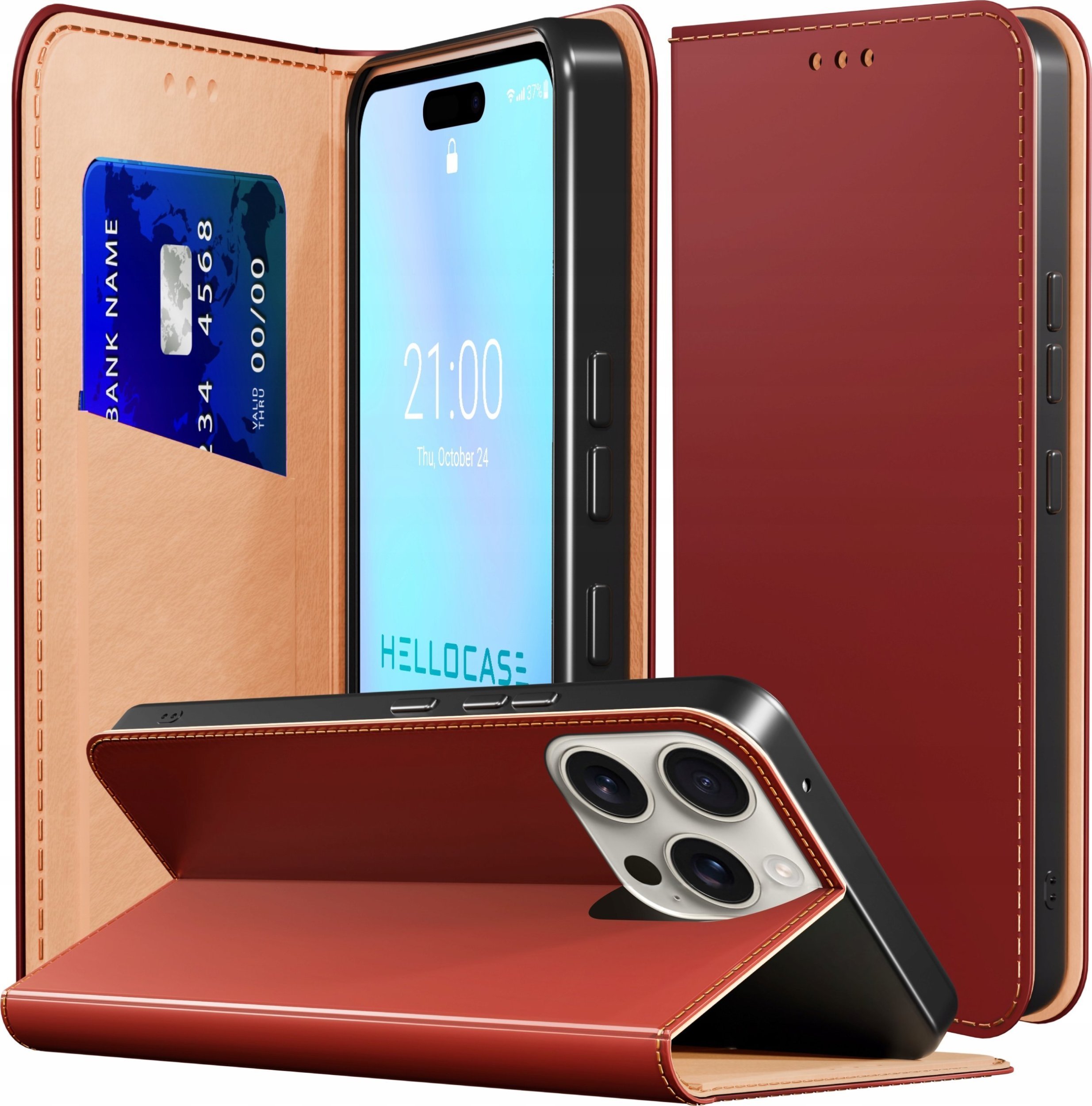 Etui z Klapką do Apple iPhone 16 Pro Max Skórzane, Zamykane, Bordowe