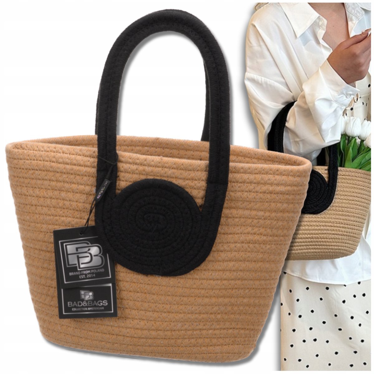 Torba Plażowa BAD&BAGS Torebka Na Plażę Piknik Damska Mała Słomiana Koszyk