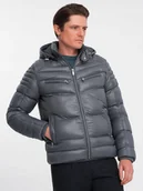 Kurtki męskie - Pikowana męska kurtka z zamkami grafitowa V3 OM-JAHP-22FW-010 XXL - miniaturka - grafika 1