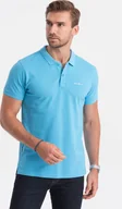 Koszulki męskie - Ombre Koszulka polo z dzianiny pique - niebieska V3 S1746 S - miniaturka - grafika 1