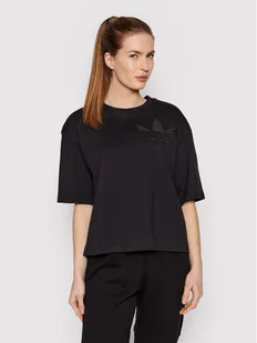Adidas T-Shirt Trefoil Patch HE4745 Czarny Relaxed Fit - Koszulki sportowe damskie - miniaturka - grafika 1
