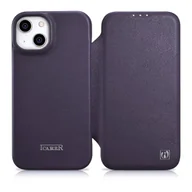 Etui i futerały do telefonów - iCarer CE Premium Leather Folio Case skórzane etui iPhone 14 z klapką magnetyczne MagSafe ciemnofioletowy (WMI14220713-DP) - miniaturka - grafika 1