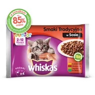 Suplementy i witaminy dla kotów - Whiskas Junior Mięsne Dania w sosie 4x100g 17867-uniw - miniaturka - grafika 1