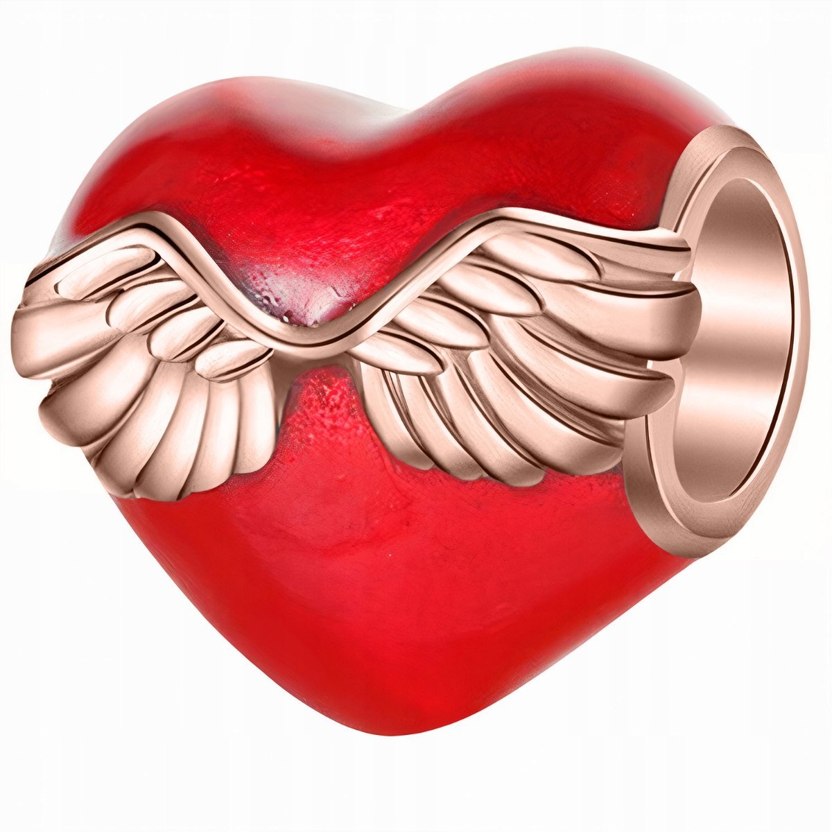 Charms Czerwone Serce Skrzydła różowe złoto 925