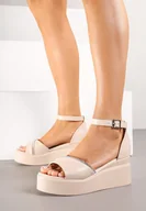 Sandały damskie - Beżowe Sandały na Koturnie z Cyrkoniami Natirave - miniaturka - grafika 1