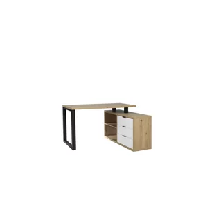 Biurko Narożne Max II Meblomax Biały, Dąb Artisan, Czarny - Biurka - miniaturka - grafika 1