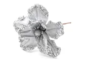 Ozdoby bożonarodzeniowe - Dekoracja Magnolia na piku srebrna z brokatem - 1 szt. - miniaturka - grafika 1