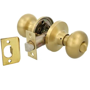 Gałka z zamkiem do drzwi łazienkowych WC Mosiądz satyna do drzwi 35-45mm - Meble modułowe i akcesoria - miniaturka - grafika 1