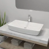 Umywalki - vidaXL Umywalka z baterią mieszającą, ceramiczna, prostokątna, biała - miniaturka - grafika 1