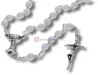 Różańce - Różaniec kryształkowy biały (opalizowany) IHS, Komunia, 6mm - miniaturka - grafika 1