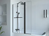 Parawany nawannowe - VENTE-UNIQUE Parawan nawannowy z wieszakiem na ręczniki i obrotowym powrotem w kolorze czarnym matowym - (70 + 30) x 140 cm - PRIMAEL - miniaturka - grafika 1