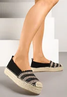 Espadryle damskie - Czarne Espadryle na Grubej Plecionej Podeszwie Leline - miniaturka - grafika 1