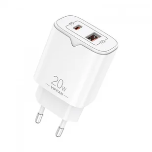 Vipfan Ładowarka sieciowa E08, USB + USB-C, 20W PD + QC 3.0 (biała) - Ładowarki do telefonów - miniaturka - grafika 1