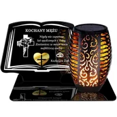 Lampiony i znicze - ZNICZ SOLARNY LED WIECZNY PODSTAWKA NA CMENTARZ GRÓB Księga EFEKT PŁOMIENIA DLA MĘŻA - miniaturka - grafika 1