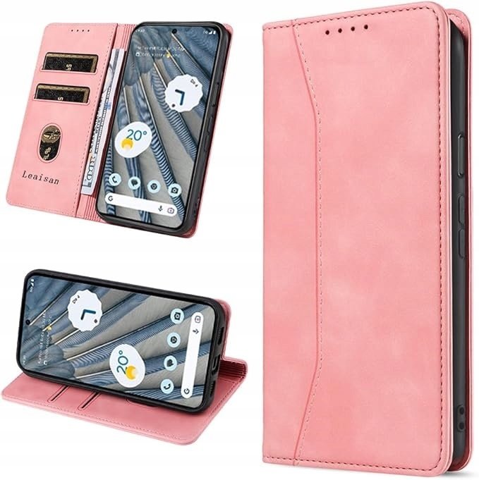 Różowe Etui Portfelowe Do Google Pixel 7A 2 Miejsca Na Karty Skóra Pu