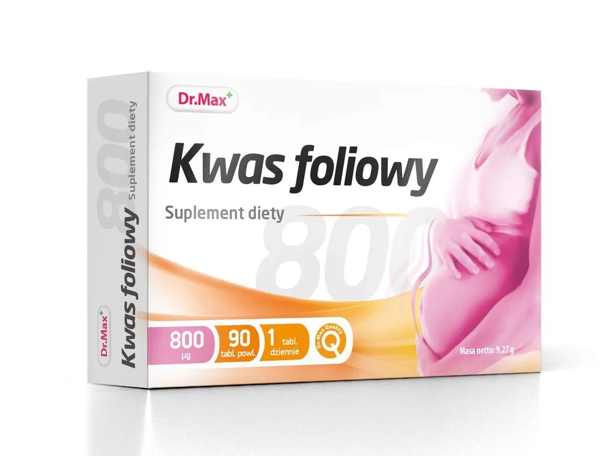 Kwas Foliowy 800 mcg Dr.Max, suplement diety, 90 tabletek  4382661