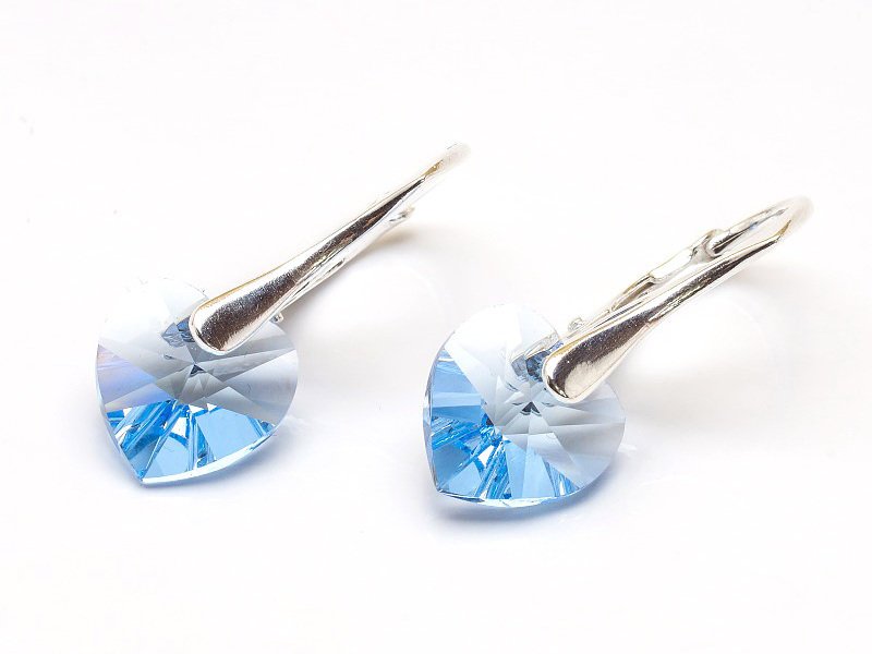 Srebrne Kolczyki 925 Z Kryształami Swarovski Serca 10Mm Light Sapphire
