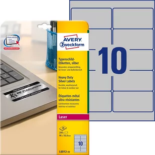 Avery Zweckform Zweckform znamionowe A4 96 x 50,8 mm srebrne (L6012-20) - Etykiety do drukarek - miniaturka - grafika 1
