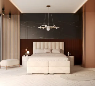 Łóżko kontynentalne LINCOLN materace, 2 pojemniki na pościel - 160x200 - PARIS - Cream - Łóżka - miniaturka - grafika 1