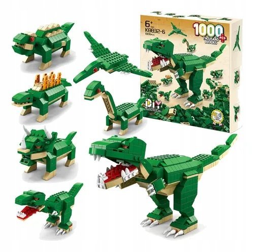 Klocki Dinozaury 6w1 1000el. zestaw TRex Stegozaur Brontozaur dla dzieci 6+