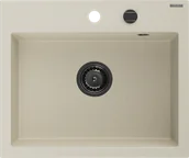Zlewozmywaki - Mexen Oscar zlewozmywak granitowy 1-komorowy 580 x 490 mm, beżowy, syfon czarny - 6519581000-69-B - miniaturka - grafika 1