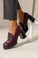 Mokasyny damskie - Bordowe mokasyny skórzane damskie na szerokim klocku ze stalową sprzączką PRODUKT POLSKI Casu 79822 - miniaturka - grafika 1