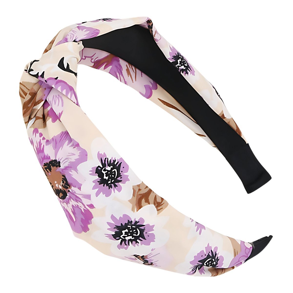 Opaska do Włosów Kremowa na Głowę Szeroka w Kwiaty z Supłem Lekka i Wygodna