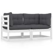 Sofy ogrodowe - VidaXL Lumarko 2-osobowa sofa ogrodowa z poduszkami, biała, drewno sosnowe 805731 VidaXL - miniaturka - grafika 1