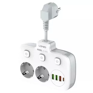 Listwa zasilająca z 2 gniazdami AC, 3x USB, USB-C, LDNIO SE2435, 2500W (biała) - Listwy zasilające - miniaturka - grafika 1