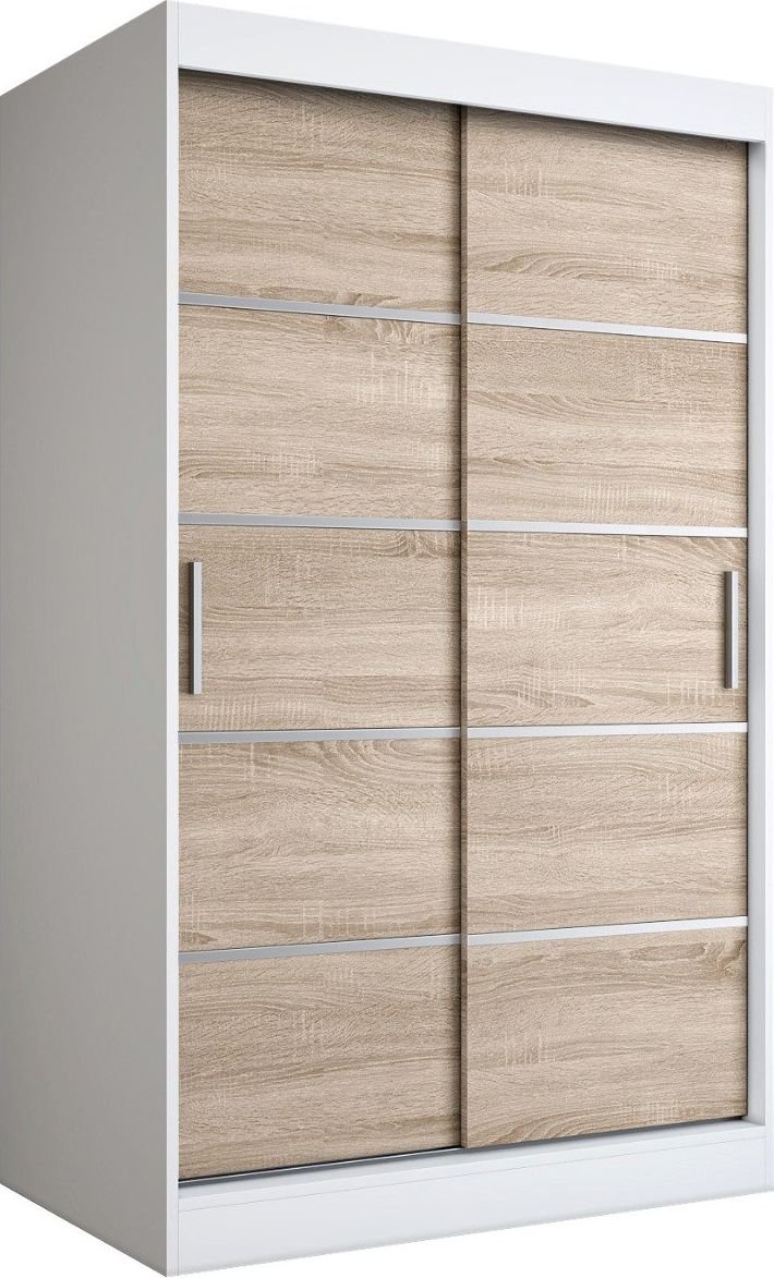 MKPOL Szafa przesuwna MODUO COMFORT 120 biała mat/dąb sonoma z listwami