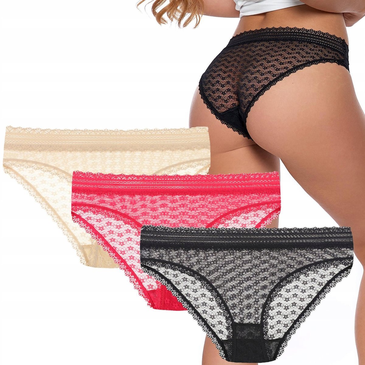 Koronkowe FIGI MAJTKI DAMSKIE Kolorowe MORAJ 3szt r. S