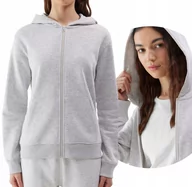 Bluzy damskie - Bluza dresowa rozpinana z kapturem damska 4F 4FWSS24TSWSF0956-27M Szary - miniaturka - grafika 1