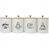 Herbata - Komplet Pojemników Kawa Herbata Cukier Sól Biały / Bambus Zestaw 4 Sztuk - miniaturka - grafika 1