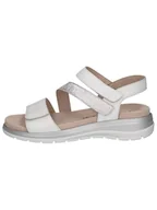 Sandały damskie - Caprice Skórzane sandały w kolorze srebrno-białym na koturnie - miniaturka - grafika 1