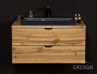 Szafka łazienkowa wisząca z czarną umywalką nablatową dąb naturalny 80 cm Victa Gante - Szafki łazienkowe - miniaturka - grafika 1