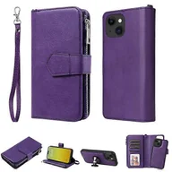 Portfele - KT Wielofunkcyjny skórzany pokrowiec na telefon z serii 4 kompatybilny z etui na iPhone 15 Portfel Stojak Zipper Phone Shell Fioletowy - miniaturka - grafika 1