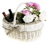 Torby i wózki na zakupy - Kosz Wiklinowy "Wałkowy" na Zakupy Obszyty Tkaniną Wybielany 42x34 H23/36 cm - miniaturka - grafika 1